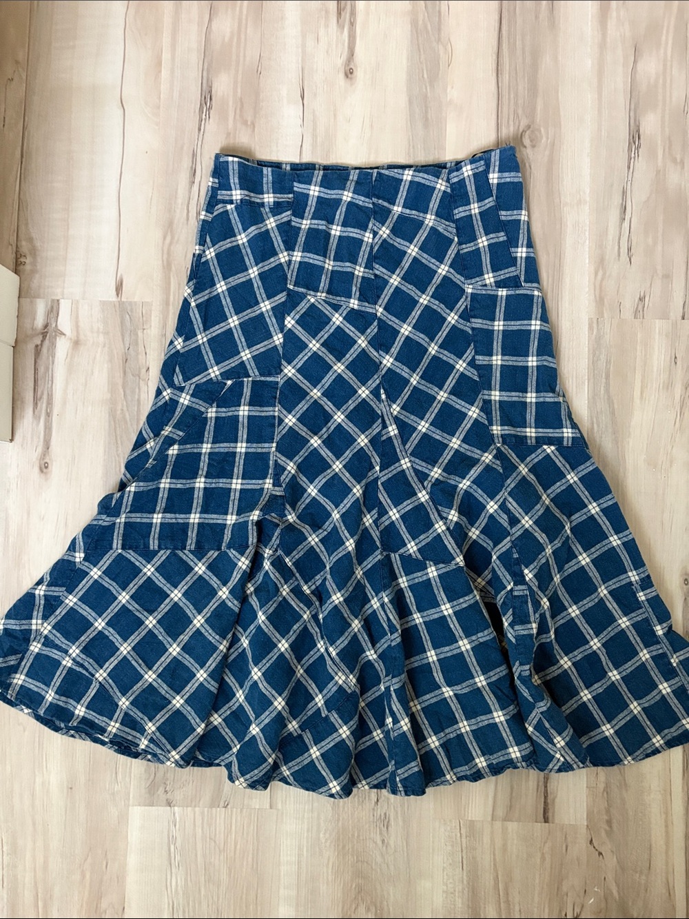 VTG Lauren Ralph Lauren Blue Patchwork Plaid Midi Skirt - Picture 9 of 15